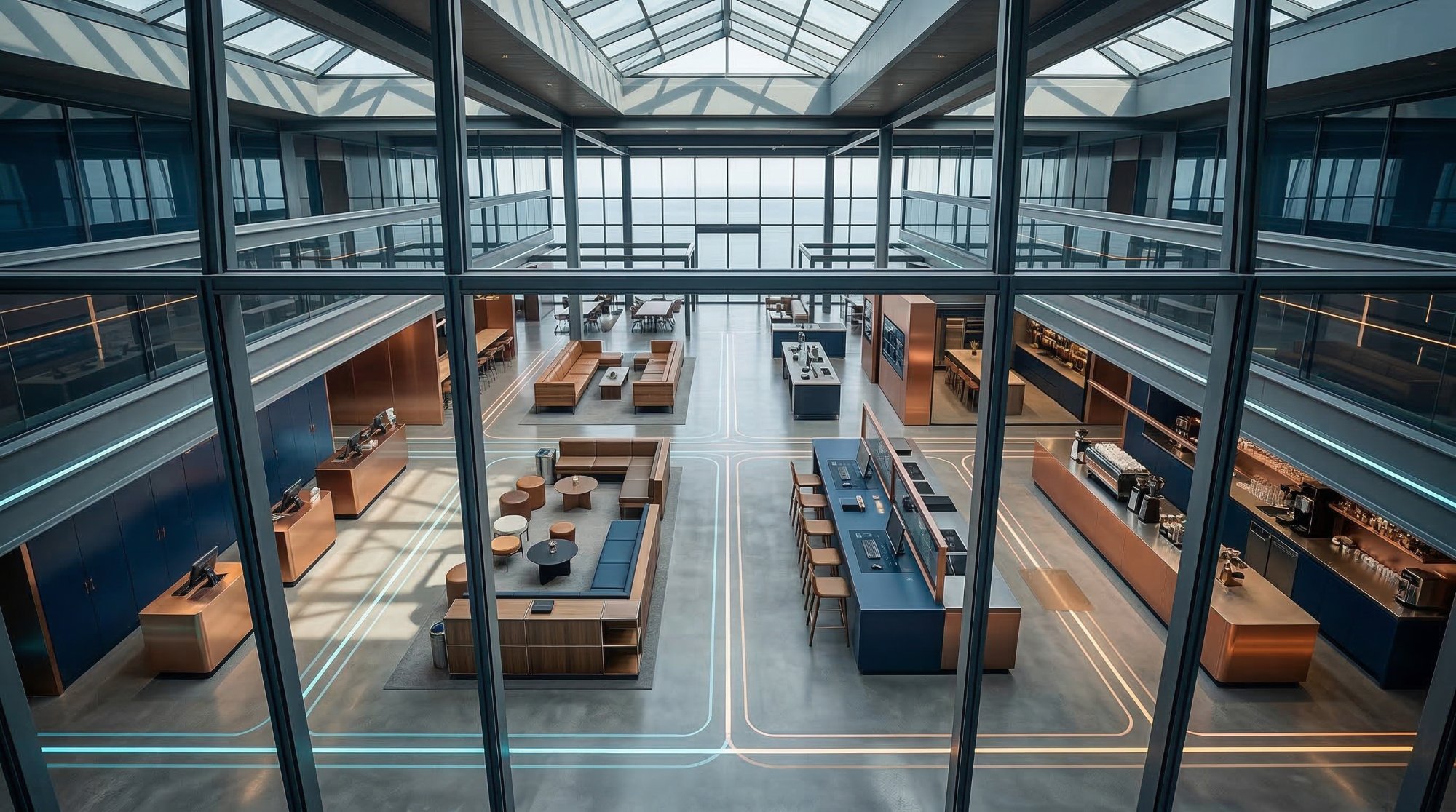 Spazio HoReCa moderno con tecnologia integrata